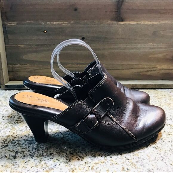 Clarks Brown Heeled Mule Loafers - Picture 3 of 8